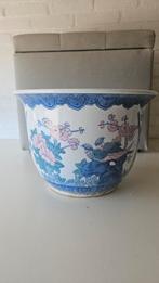 Vintage Bloempot met Vogelmotief, Huis en Inrichting, Ophalen, Gebruikt, Blauw, Aardewerk of Porselein