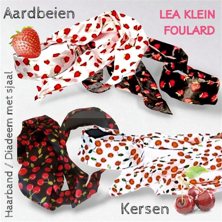 LKF Lange Sjaal op haarband diadeem Aardbeien of Kersen Z/W, Sieraden, Tassen en Uiterlijk, Uiterlijk | Haarverzorging, Nieuw