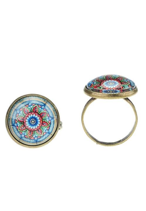 Verstelbare mandala ring met glazen ornament – Nikkelvrij, Sieraden, Tassen en Uiterlijk, Ringen, Nieuw, Dame, Ophalen of Verzenden