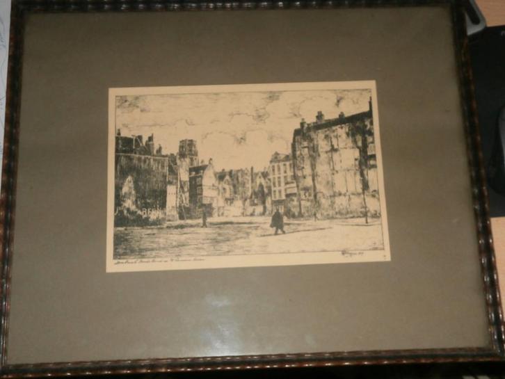 Vrij unieke ets/Liho Doorbraak Rode Zand Naar Laurenskerk, Antiek en Kunst, Kunst | Etsen en Gravures, Ophalen of Verzenden