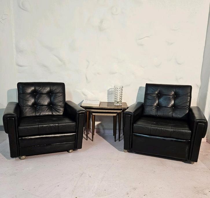 Vintage lederen fauteuil en recliner setprijs, Huis en Inrichting, Fauteuils, Gebruikt, 50 tot 75 cm, 75 tot 100 cm, Ophalen