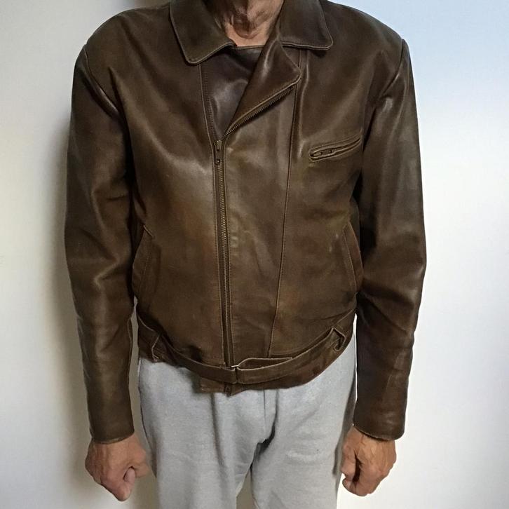leren jas, piloten jas, motor jas, BenCat 1988 van dik leder, Kleding | Heren, Jassen | Winter, Gedragen, Maat 56/58 (XL), Bruin