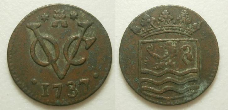 Zeeland VOC Duit 1737, Postzegels en Munten, Munten | Nederland, Losse munt, 1 cent, Vóór koninkrijk, Ophalen of Verzenden
