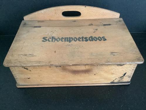 Vintage oude houten schoenpoetsdoos schoenpoets kist hout, Huis en Inrichting, Woonaccessoires | Kisten, Minder dan 50 cm, Ophalen of Verzenden