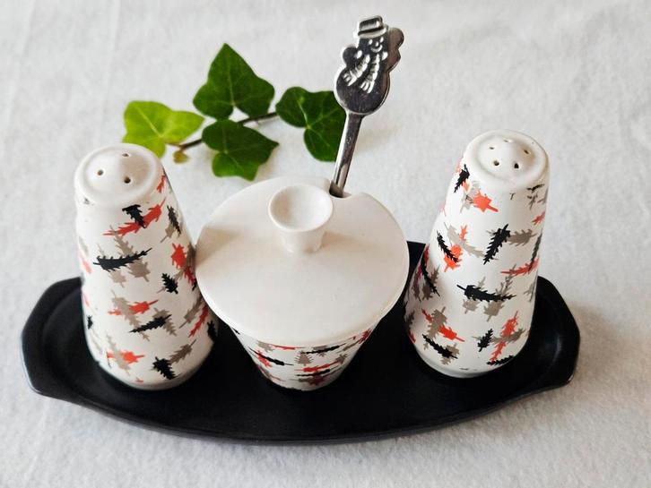 Peper, zout en mosterdsetje, vintage kerst, Antiek en Kunst, Antiek | Servies los, Ophalen of Verzenden
