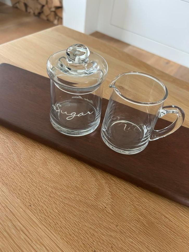 Riviera Maison Suiker & Melk Setje Glas, Huis en Inrichting, Keuken | Keukenbenodigdheden, Zo goed als nieuw, Ophalen