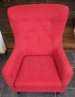 Fauteuil, diep, met "oren", beklede rug, rood, opnieuw te st, Ophalen, Gebruikt, Stof