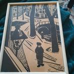 Greet Feuerstein. Mooie litho van een man bij een gracht., Antiek en Kunst, Ophalen of Verzenden