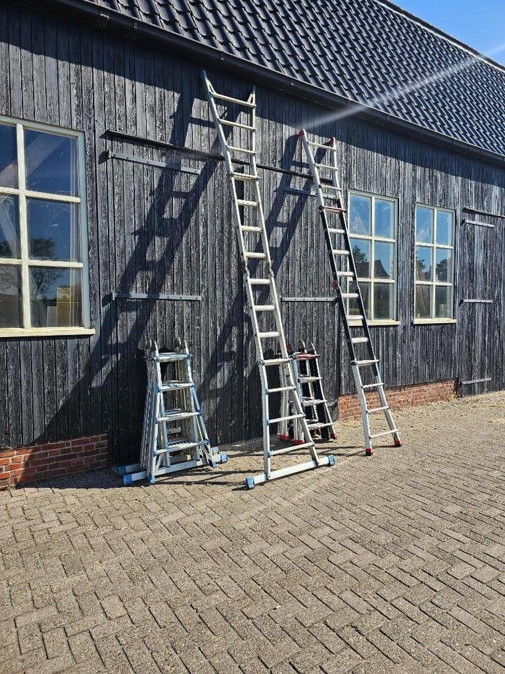 2x aluminium professionele vouwladder ladder 4x4 treden, Doe-het-zelf en Verbouw, Ladders en Trappen, Gebruikt, 4 meter of meer