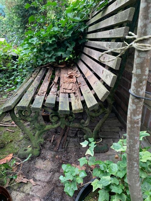 Tuinbank met gietijzeren onderstel, Tuin en Terras, Tuinbanken, Gebruikt, Metaal, Ophalen