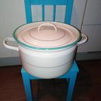 Antieke gebruikte emaille pan cremekleur met groene rand, Antiek en Kunst, Antiek | Emaille, Ophalen