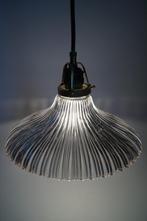 antiek groot model holophane lamp glas rib messing armatuur., Antiek en Kunst, Antiek | Lampen, Ophalen of Verzenden