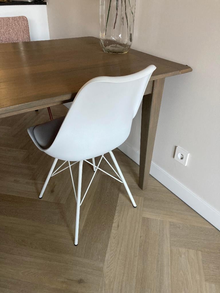 4x Witte kuipstoelen – kunstleer & metaal, Ophalen, Gebruikt, Wit, Vier
