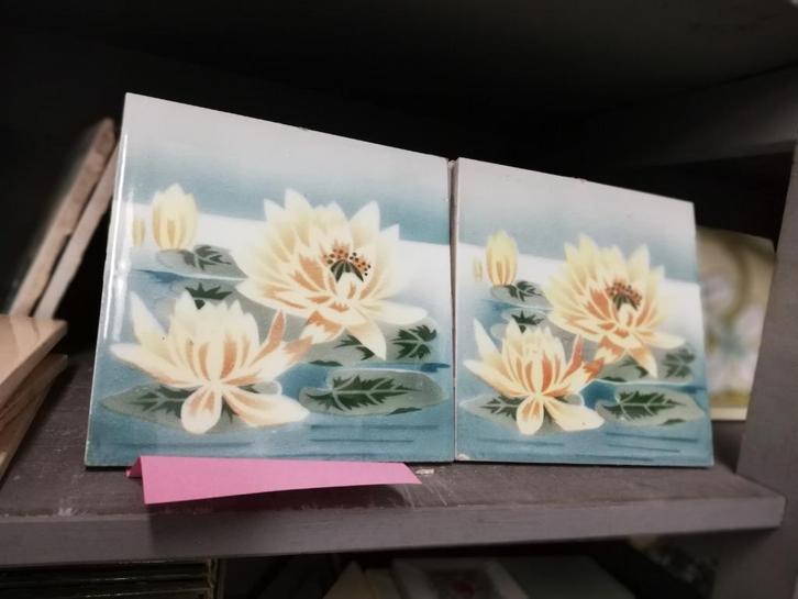 44 stuks prachtige antieke tegels met waterlelie oude tinten, Antiek en Kunst, Antiek | Wandborden en Tegels, Ophalen
