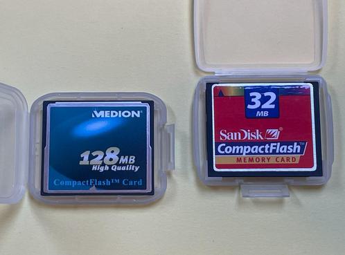 2x CF CompactFlash kaart 32 en 128 Mb. Sandisk, Medion, Audio, Tv en Foto, Fotografie | Geheugenkaarten, Zo goed als nieuw, Compact Flash (CF)