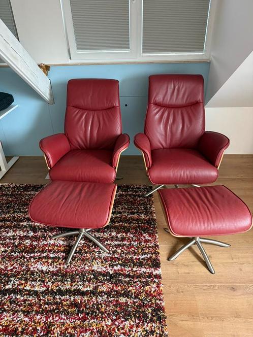 Hjort Knutsen design relax fauteuil leer hocker 2 stuks, Huis en Inrichting, Fauteuils, Zo goed als nieuw, Leer, 50 tot 75 cm
