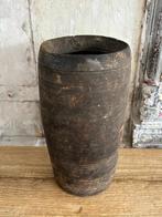 Oude Hoffz kruik - houten vaas uit Nepal, Ophalen of Verzenden