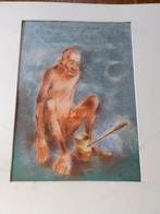 Pastel tekening naakte man...., Antiek en Kunst, Ophalen of Verzenden