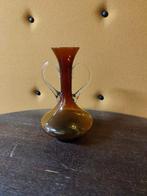 Vintage Amber Glazen Amfoor Vaas - Mid-Century Stijl, Overige kleuren, ., Ophalen of Verzenden, Glas