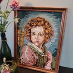 Borduurwerk schilderij jongetje. 33 X 34cm vintage, Ophalen of Verzenden, Zo goed als nieuw, Borduurpakket