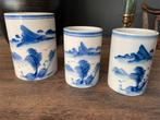 Blauw/ witte set penselen potten, landschap en zeegezicht, Antiek en Kunst, Verzenden