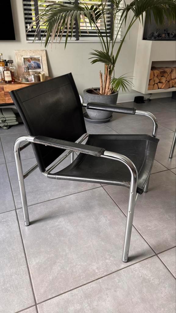 Design (Tord Bjorklund) Stoelen Klinte Chrome Zwart tuigleer, Huis en Inrichting, Stoelen, Zo goed als nieuw, Twee, Leer, Zwart
