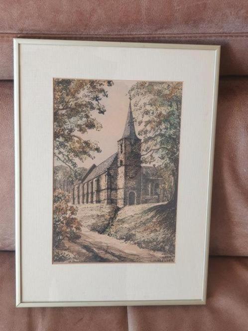 Litho ingekleurd Hervormde Kerk in Heelsum Bob Brobbel, Antiek en Kunst, Kunst | Litho's en Zeefdrukken, Ophalen