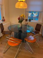 4 Vintage Eetkamerstoelen Oranje Chroom (Jaren 70), Ophalen, Gebruikt, Overige kleuren, Vier