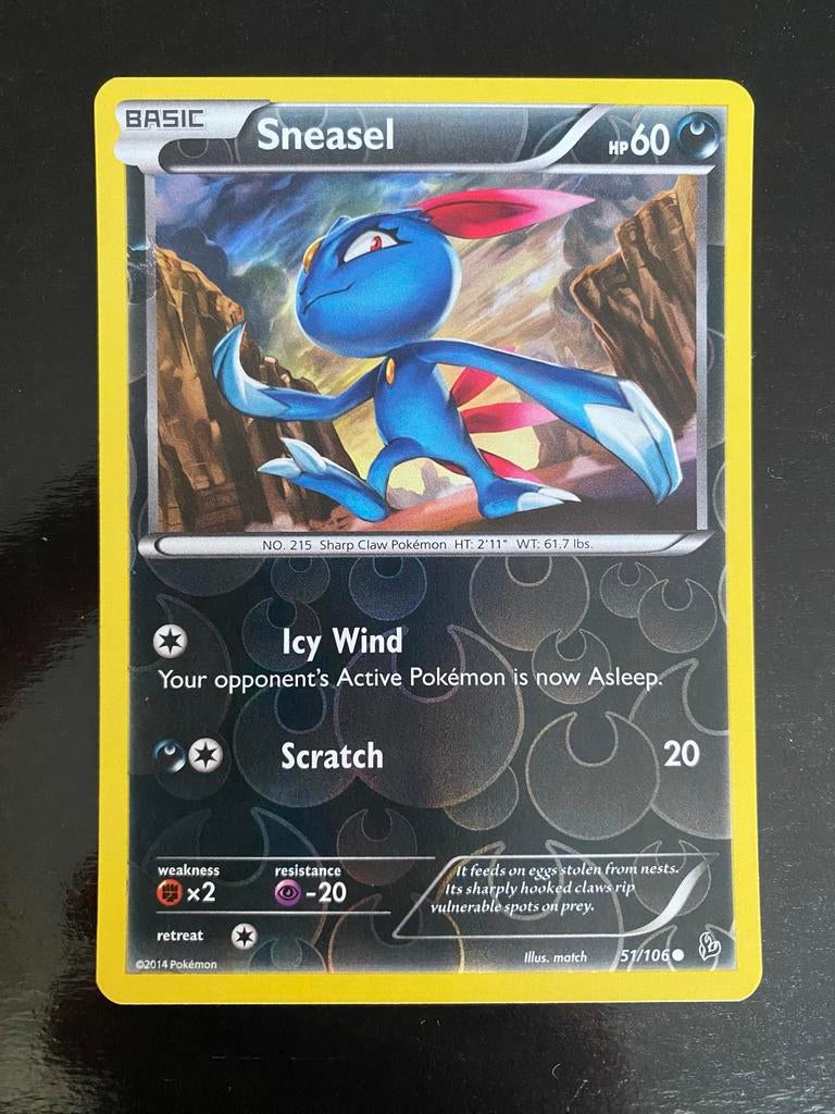 Sneasel 51/106 Rev. Holo Pokémon XY Flashfire 2014, Ophalen of Verzenden, Zo goed als nieuw, Losse kaart, Foil