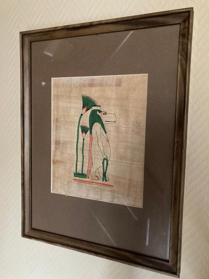 Mooie Egypische tekening op papyrus, Huis en Inrichting, Woonaccessoires | Schilderijen, Tekeningen en Foto's, Zo goed als nieuw