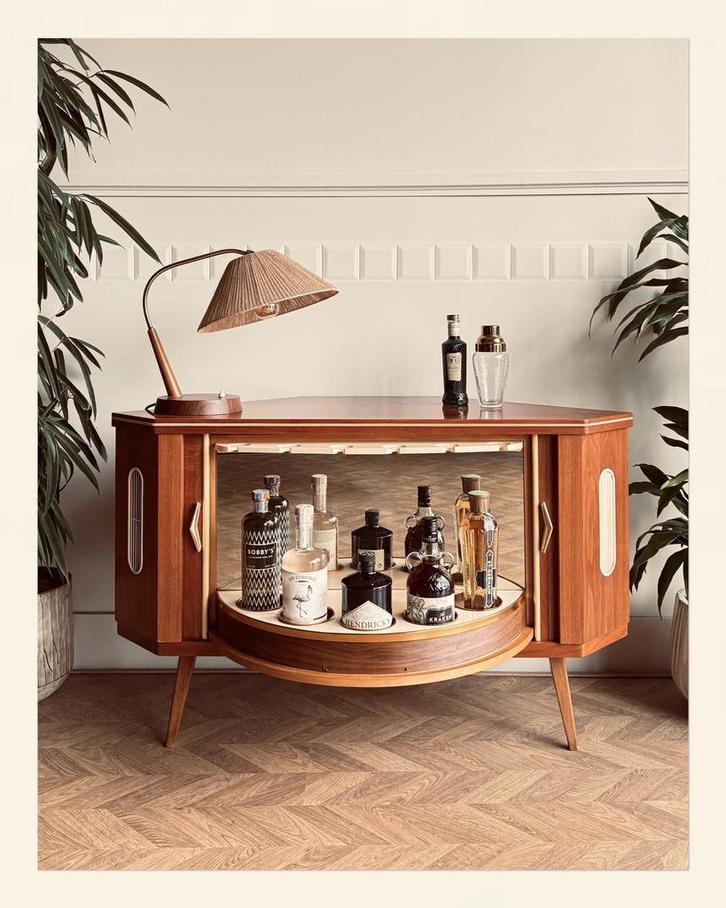 Vintage Bar Cabinet / Speakeasybar / Barkast met draaipaneel, Huis en Inrichting, Barren, Ophalen of Verzenden