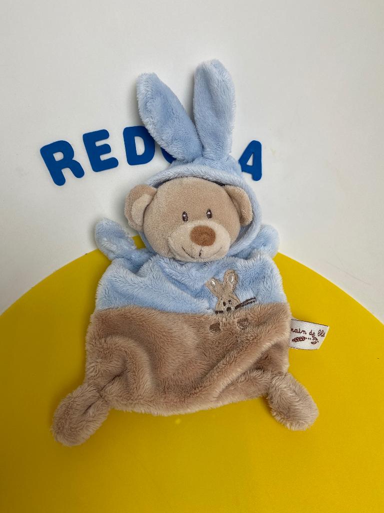 5369 nicotoy grain de ble doekje beer konijn blauw, Kinderen en Baby's, Speelgoed | Knuffels en Pluche, Ophalen of Verzenden, Zo goed als nieuw