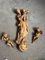 61 cm hoge houtsnijwerk Maria met jezus +2 engelen elk 24 cm, Ophalen of Verzenden