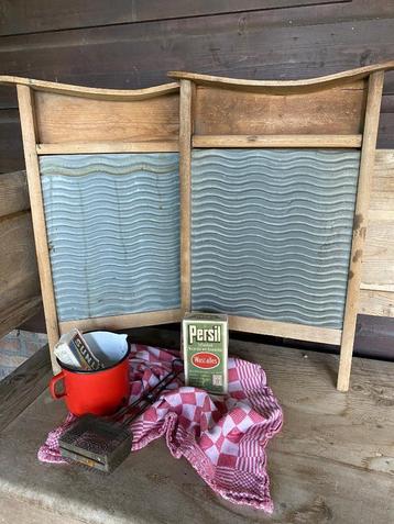 Brocante oude houten/ zinken wasborden  beschikbaar voor biedingen