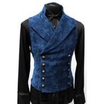 Blauw suede heren giletje steampunk renaissance victoriaanse, Historisch, Nieuw, Kleding, Verzenden