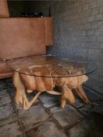 boomstam salontafel met glasplaat, Huis en Inrichting, Tafels | Salontafels, Ophalen, Zo goed als nieuw, Minder dan 50 cm