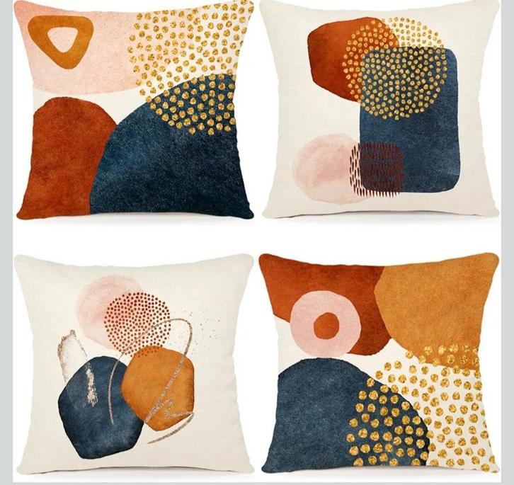 Set van 4 sierkussens 40x40 - Abstract Design, Huis en Inrichting, Woonaccessoires | Kussens, Gebruikt, Overige kleuren, Vierkant