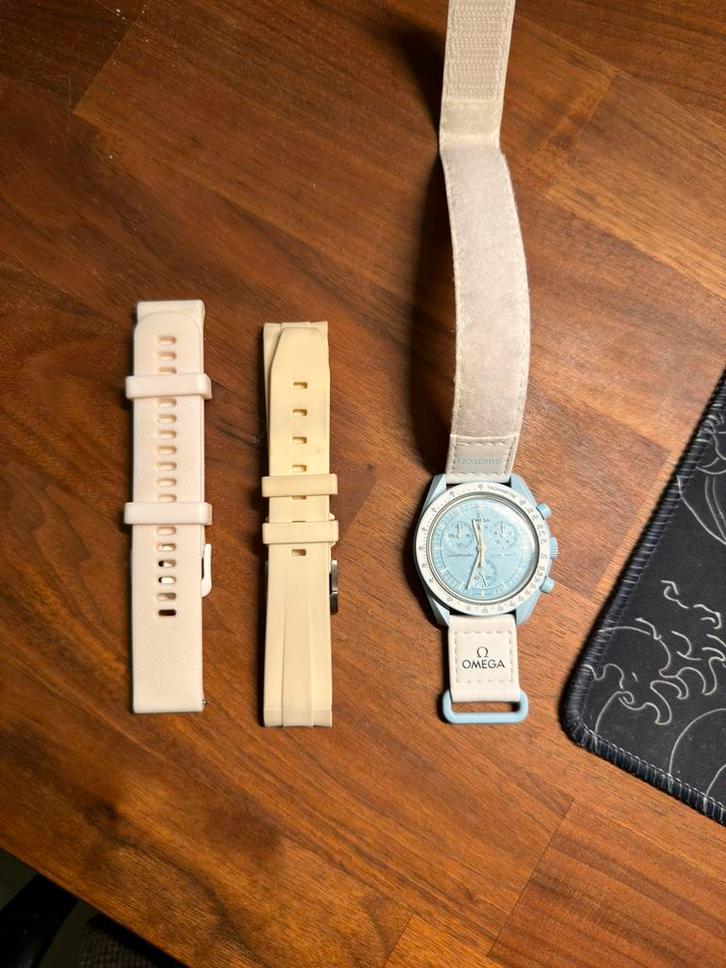 Omega x Swatch Mission to Uranus + extra banden. Met doos, Sieraden, Tassen en Uiterlijk, Horloges | Heren, Gebruikt, Polshorloge