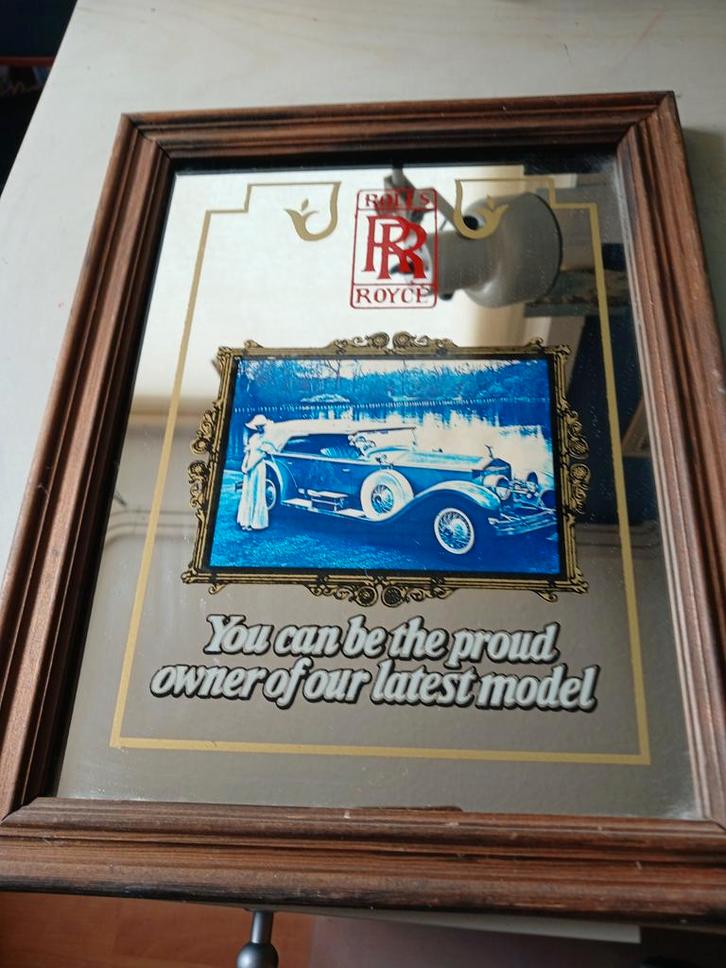 Rolls Royce Spiegel - Prachtig! 53x27cm, Antiek en Kunst, Antiek | Spiegels, 50 tot 100 cm, Minder dan 100 cm, Rechthoekig, Ophalen of Verzenden