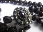Antiek dubbel snoer grote Granaten Collier Zilveren Slot, Sieraden, Tassen en Uiterlijk, Antieke sieraden, Verzenden, Zilver, Ketting