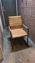 Cognac/bruin leren stoel, Huis en Inrichting, Stoelen, Ophalen, Gebruikt, Bruin, Metaal