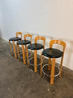 Bruno Rey barkrukken bar hockers naturel/donkergroen zitting, 1 kruk, Ophalen, Zo goed als nieuw, 60 tot 90 cm