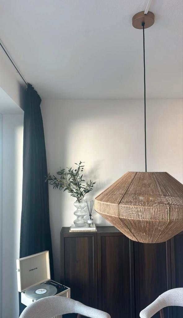 Japandi Hanglamp bruin touw, Huis en Inrichting, Lampen | Hanglampen, Zo goed als nieuw, 50 tot 75 cm, Ophalen