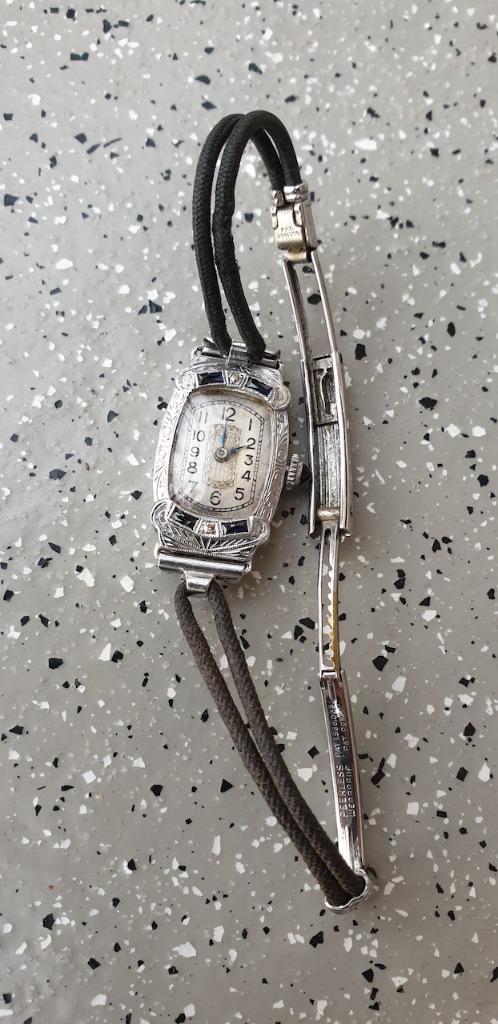 Unieke Art deco Benrus wit gouden dameshorloge., Sieraden, Tassen en Uiterlijk, Horloges | Dames, Gebruikt, Polshorloge, Overige merken