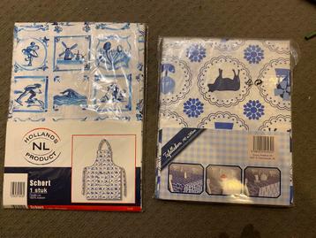 Hollands Tafelkleed & Schort met delfs  blauw motief nieuw beschikbaar voor biedingen
