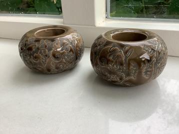 2x bruin grijs PTMD waxinelichtje waxinelichthouder beschikbaar voor biedingen