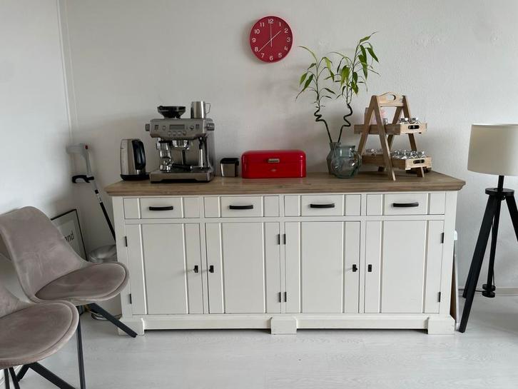 Buffetkast wit met houten blad, Huis en Inrichting, Kasten | Dressoirs, Zo goed als nieuw, 150 tot 200 cm, 25 tot 50 cm, Met lade(s)