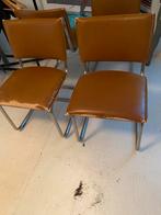 4 stalen buisstoelen, Huis en Inrichting, Ophalen, Gebruikt, Bruin, Vier
