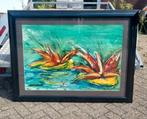 Aad Leemans twee waterlelies 1997 Blauw schilderij, Antiek en Kunst, Ophalen