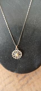 Antieke ketting met roosdiamant hanger zilver, Verzenden, Zilver, Ketting, Met edelsteen